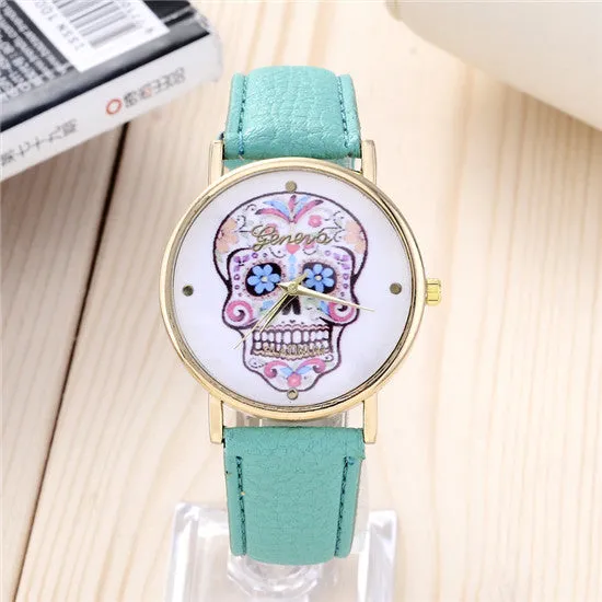 Newest Vintage Vogue Women Pattern fashion casual quartz leather watch Round dial wrist watch Korea Female Clock Classic Geneva