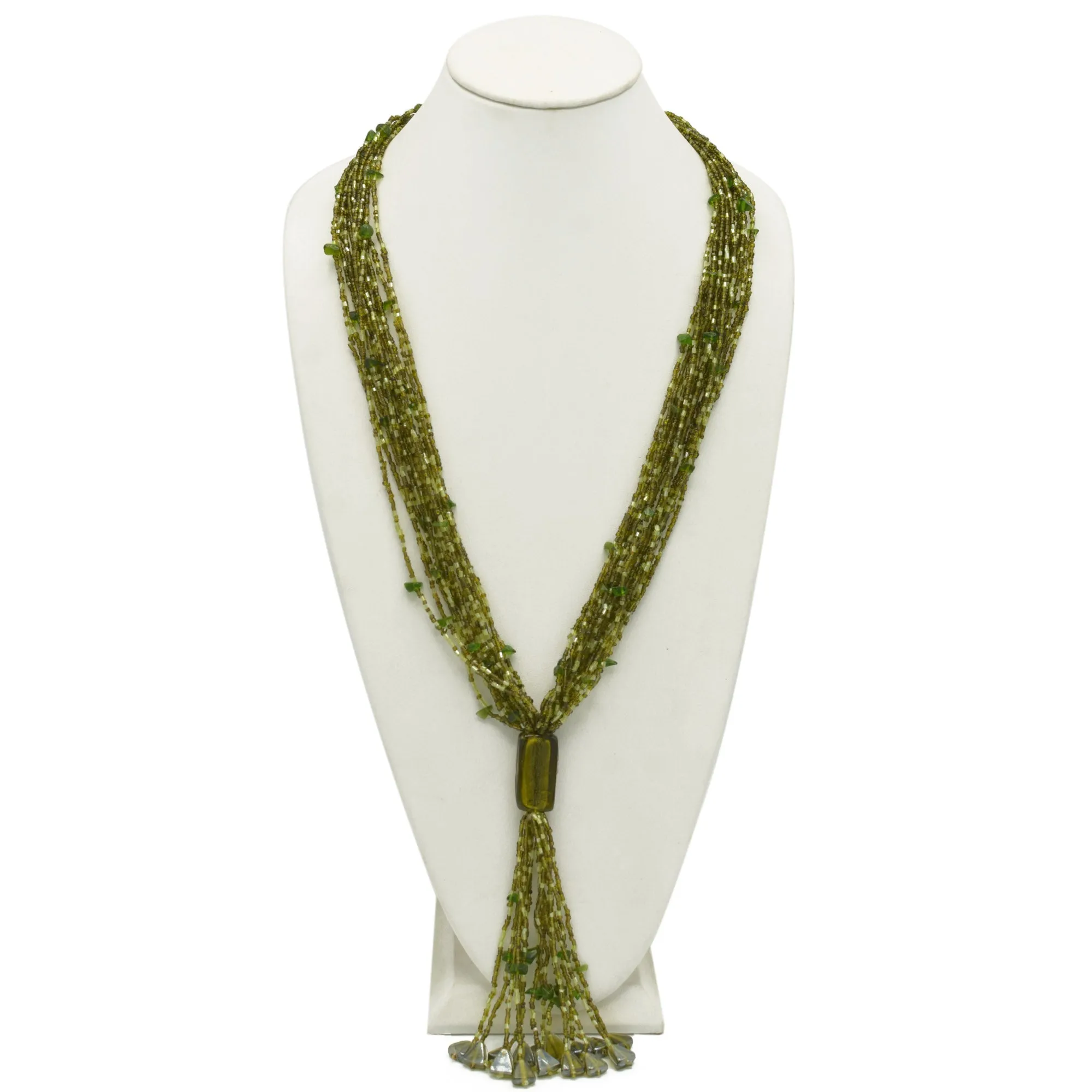 Olive multi layered Seed beads tassel long Necklace #N3101_OLIVE12 (QC4)