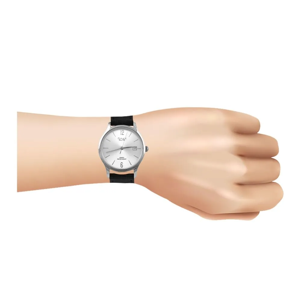 Omax Women's Chrome Round Dial With Textured Black Strap Analog Watch, HDL09P62I