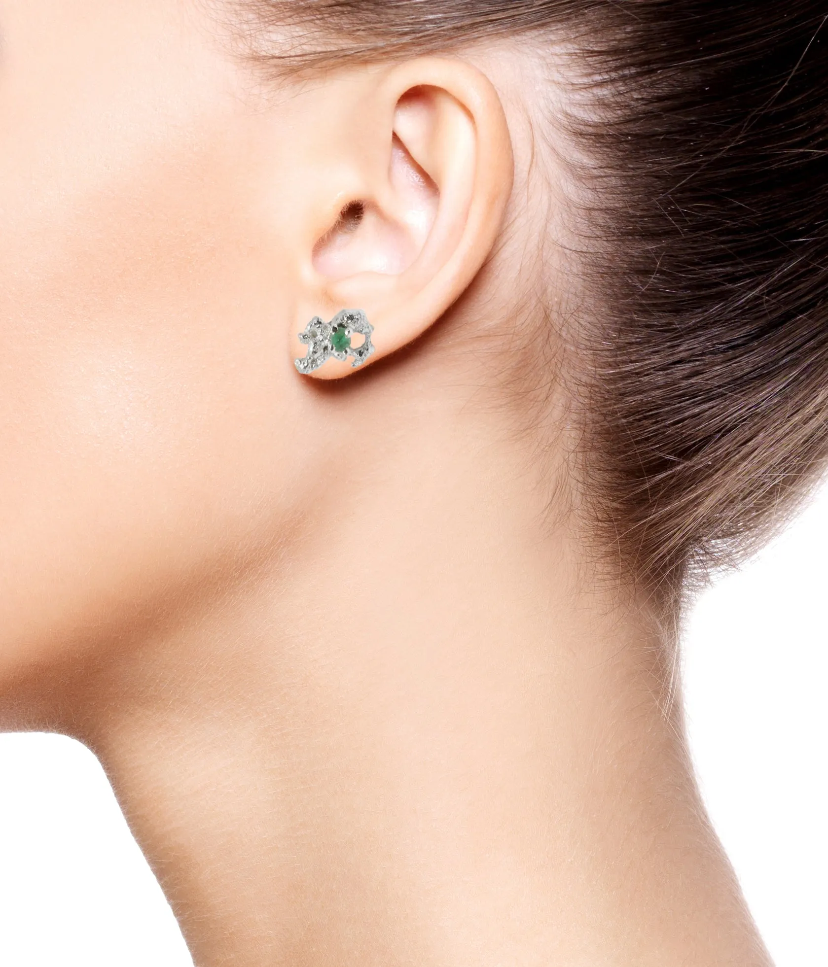 Out of the Sea Earrings Silver with Raw Emeralds