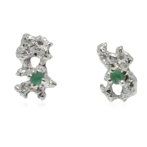 Out of the Sea Earrings Silver with Raw Emeralds