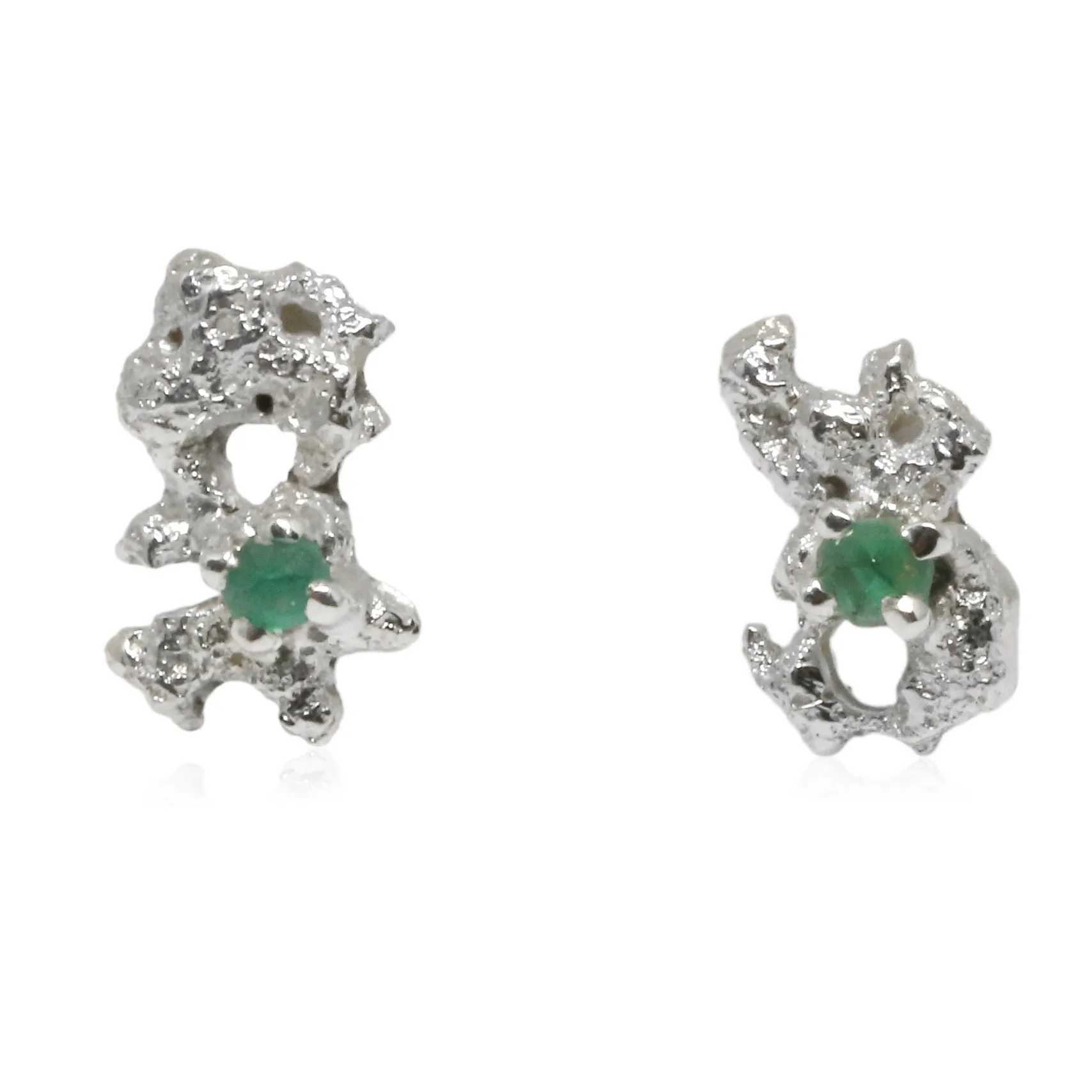 Out of the Sea Earrings Silver with Raw Emeralds