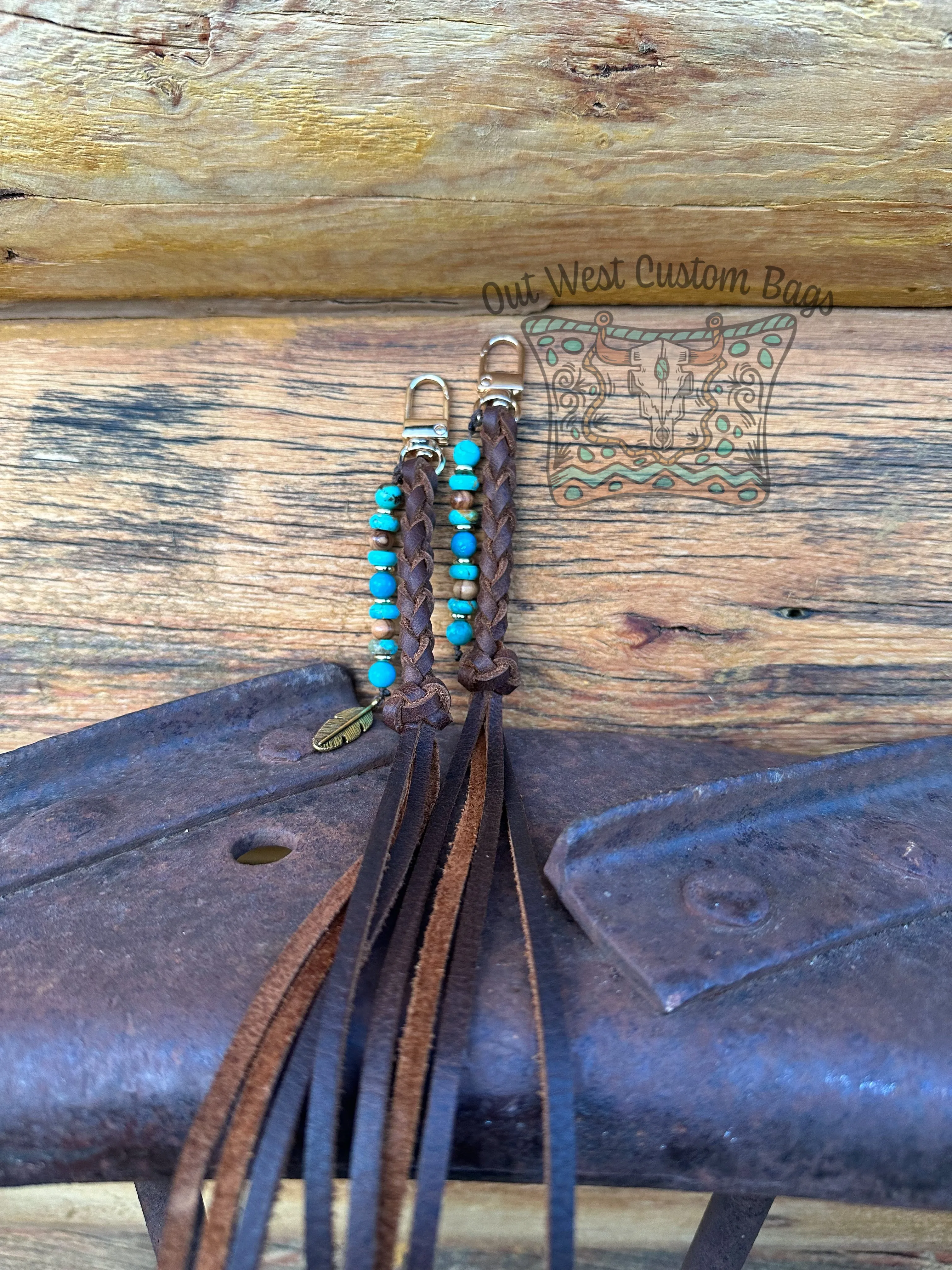 Out West Turquoise and Braided Leather Zipper Pulls/Bag Charms