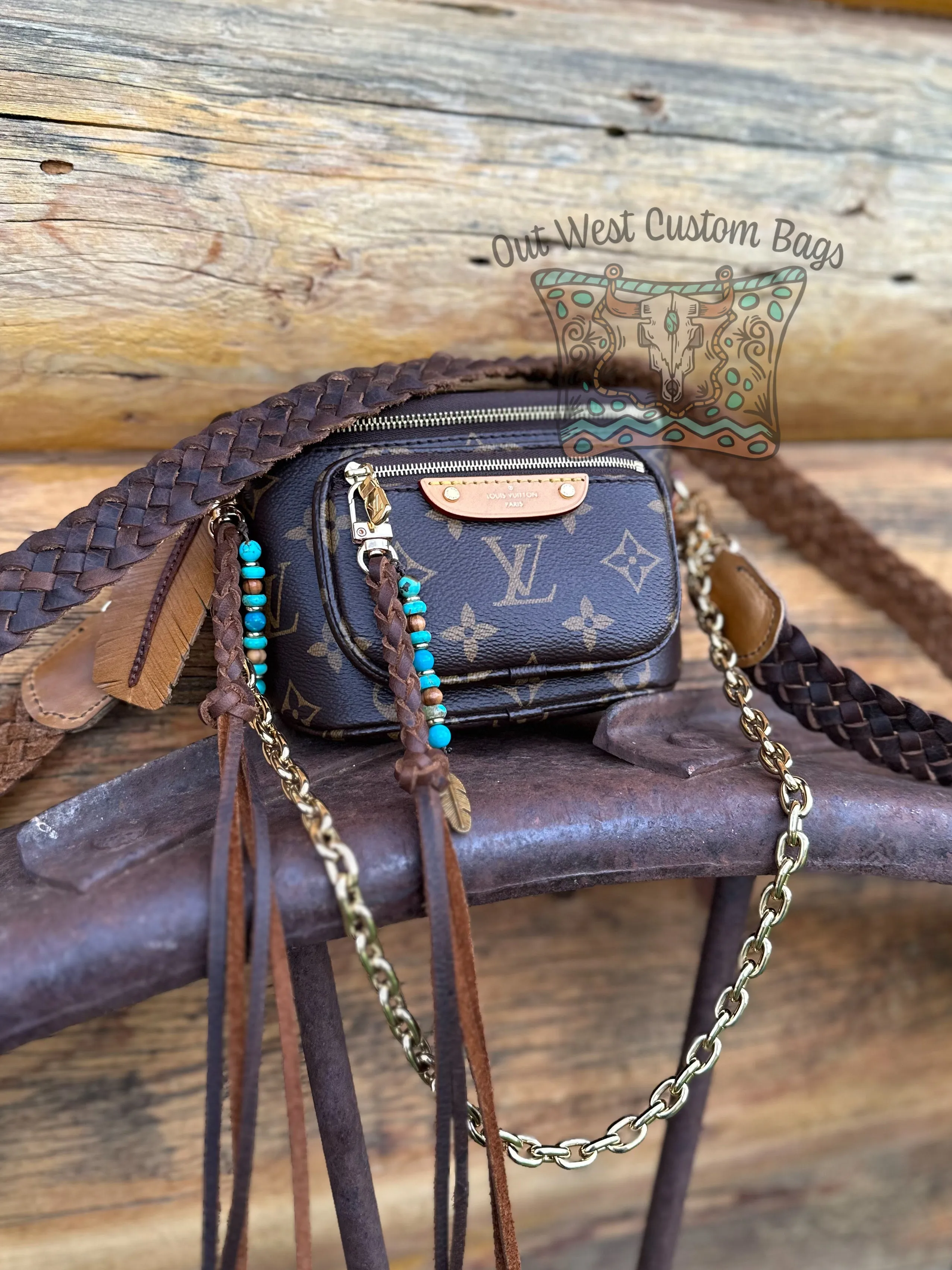 Out West Turquoise and Braided Leather Zipper Pulls/Bag Charms