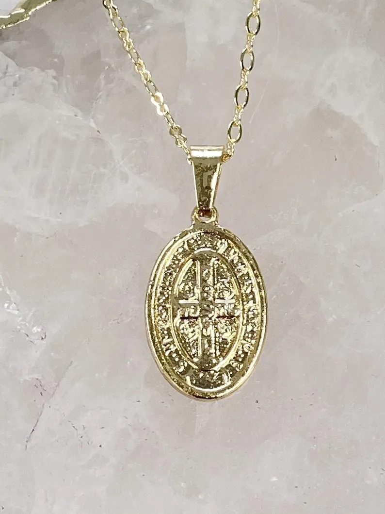 Oval Gold Saint Medallion Necklace