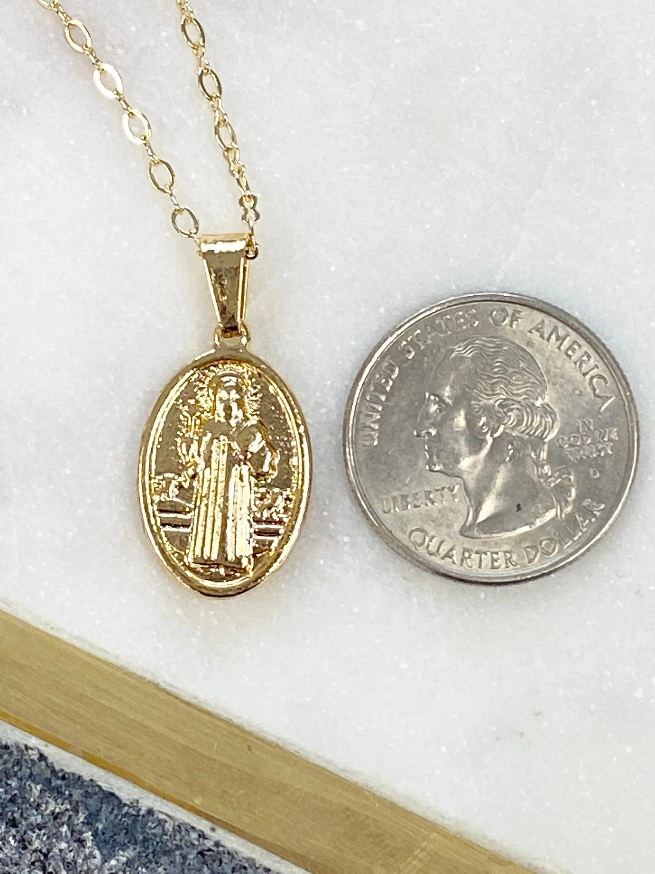 Oval Gold Saint Medallion Necklace