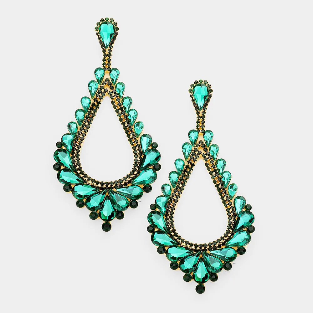 Oversized Cut Out Emerald Crystal Teardrop Earrings | 428396