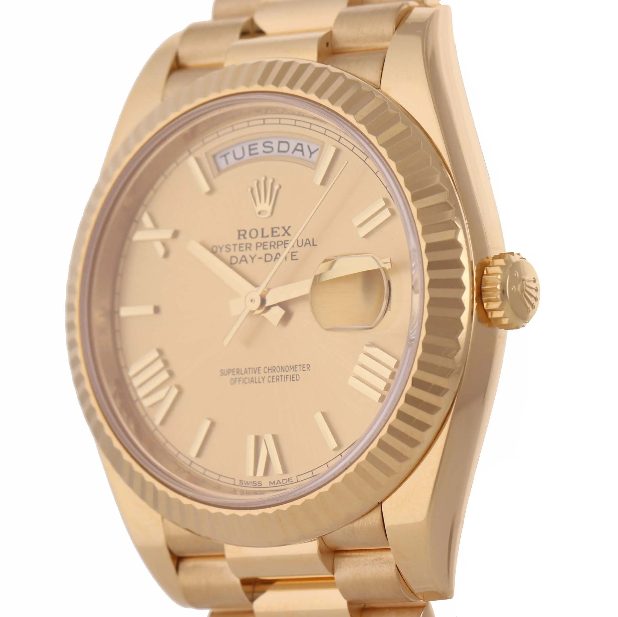 PAPERS 2018 Rolex Day Date 40 18k Gold President Champagne Roman 228238 Watch