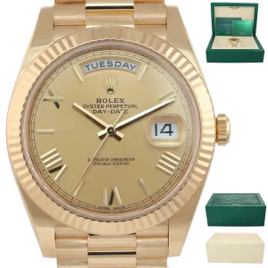 PAPERS 2018 Rolex Day Date 40 18k Gold President Champagne Roman 228238 Watch