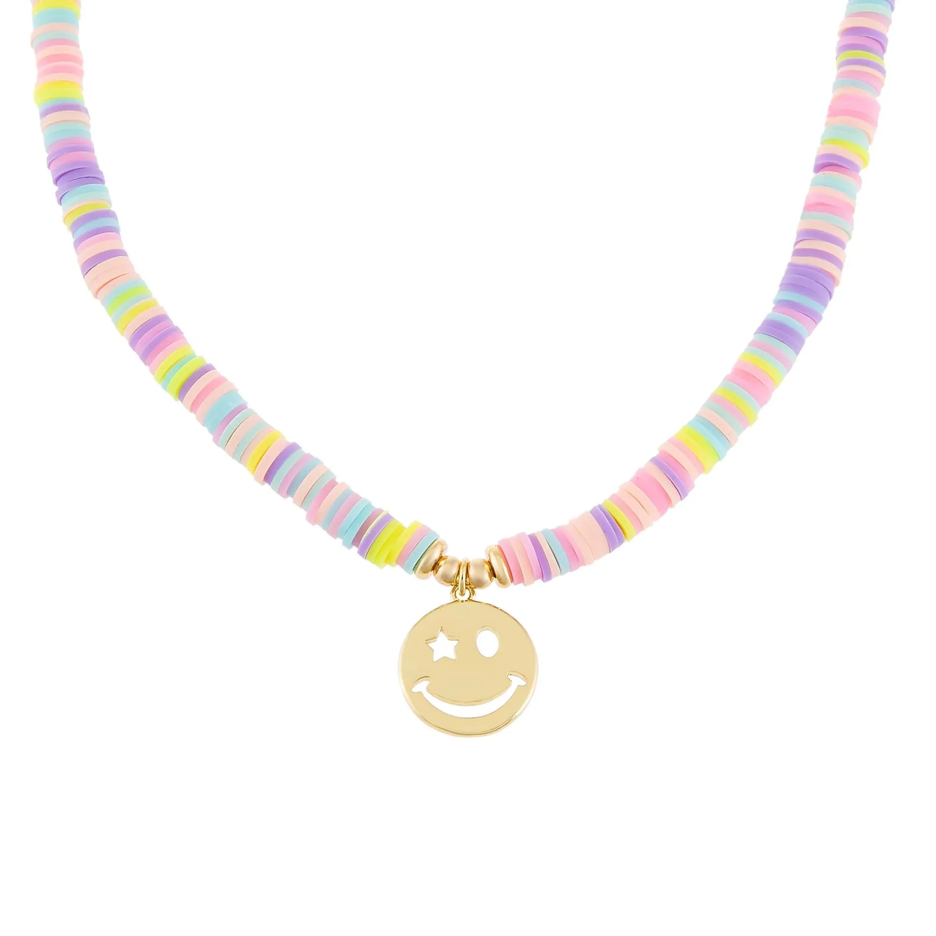 Pastel Multi Color Bead Smiley Face Necklace
