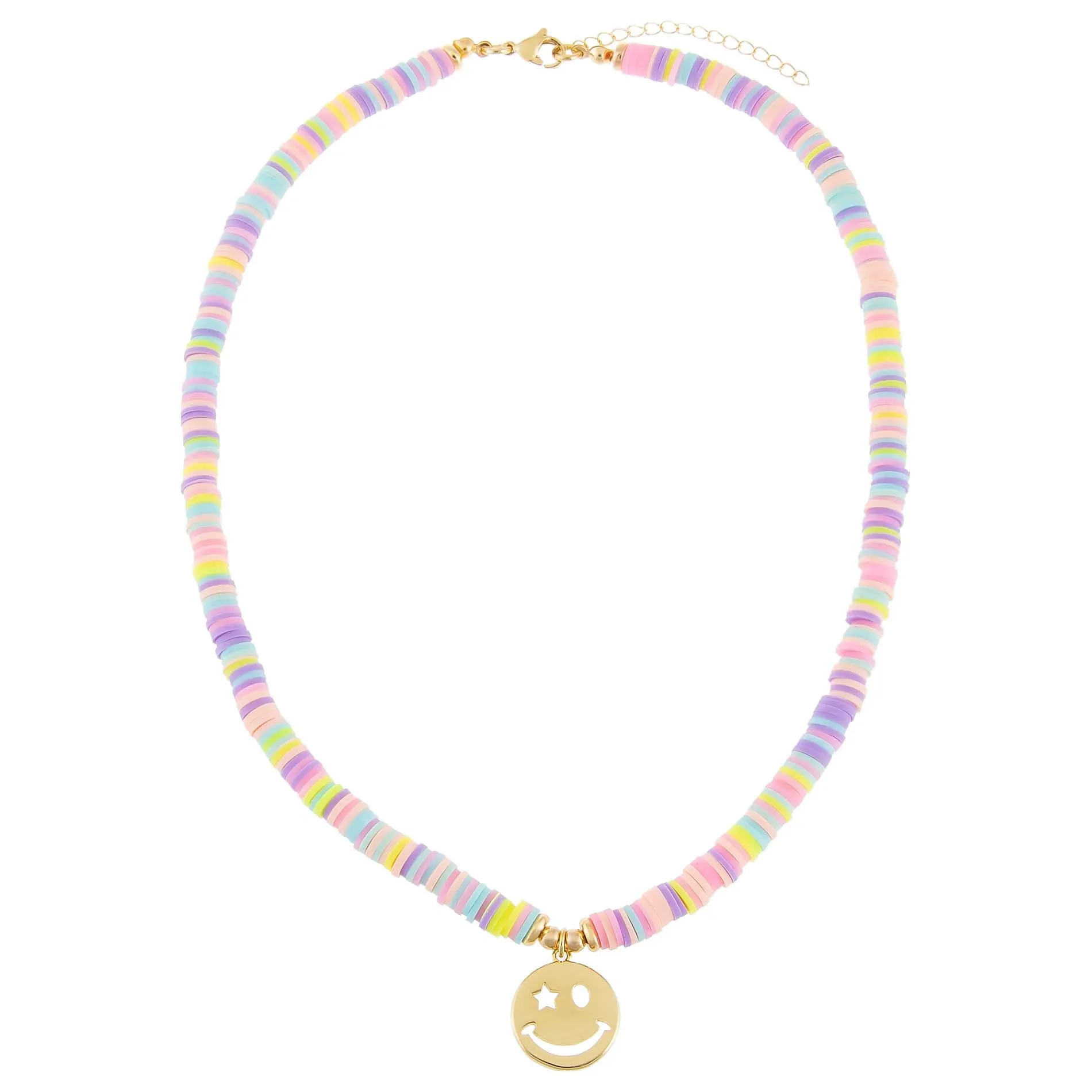 Pastel Multi Color Bead Smiley Face Necklace