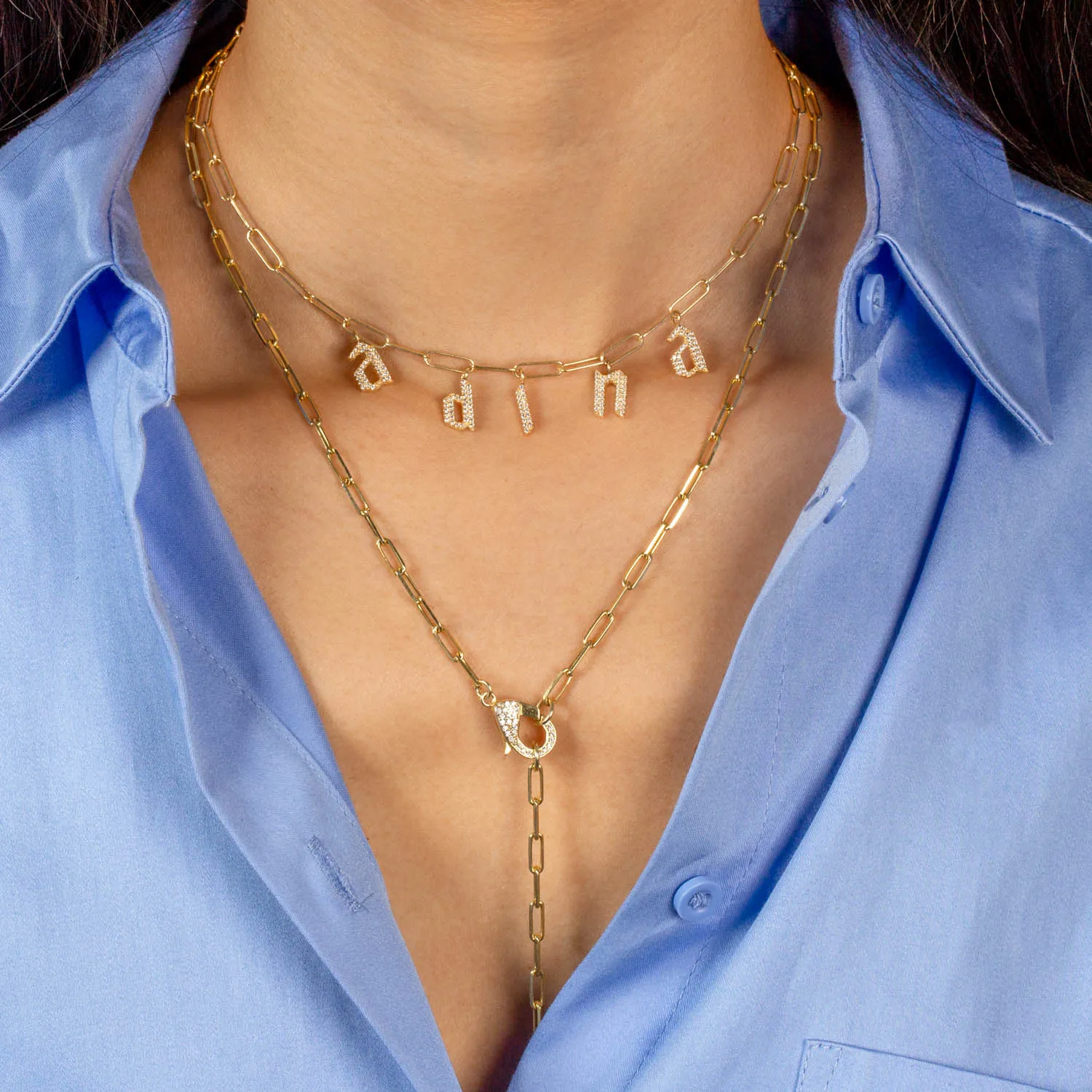 Pavé Clasp Link Lariat Necklace