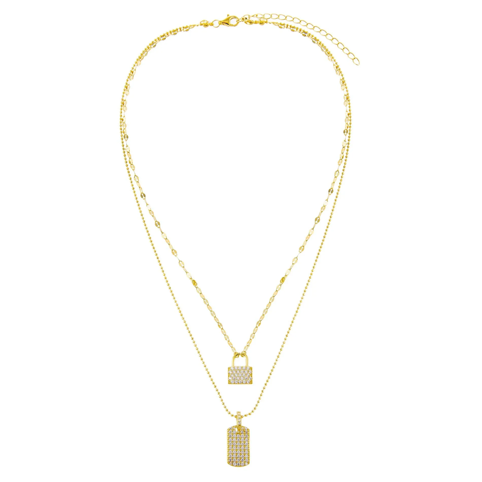 Pavé Lock X Dog Tag Layered Necklace