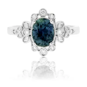 Peacock Blue-Green Sapphire & Diamond Ring