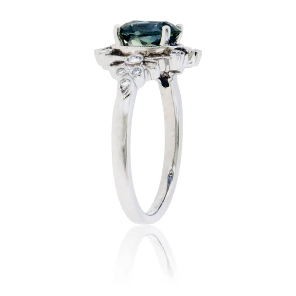 Peacock Blue-Green Sapphire & Diamond Ring