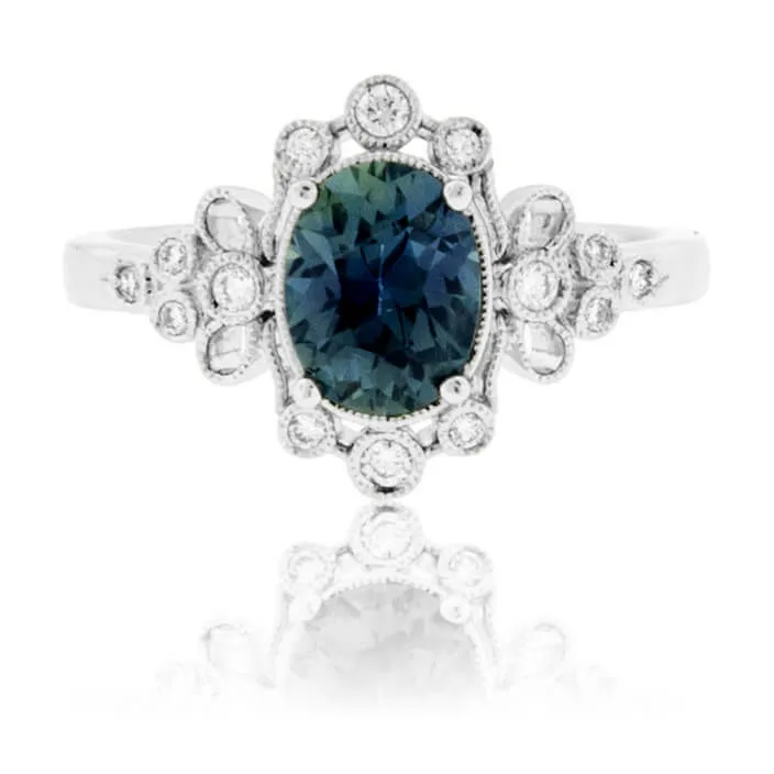 Peacock Blue-Green Sapphire & Diamond Ring