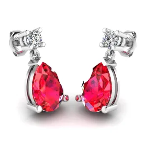 Pear Shape Ruby Lab Grown Diamond Drop Earrings EDPSR
