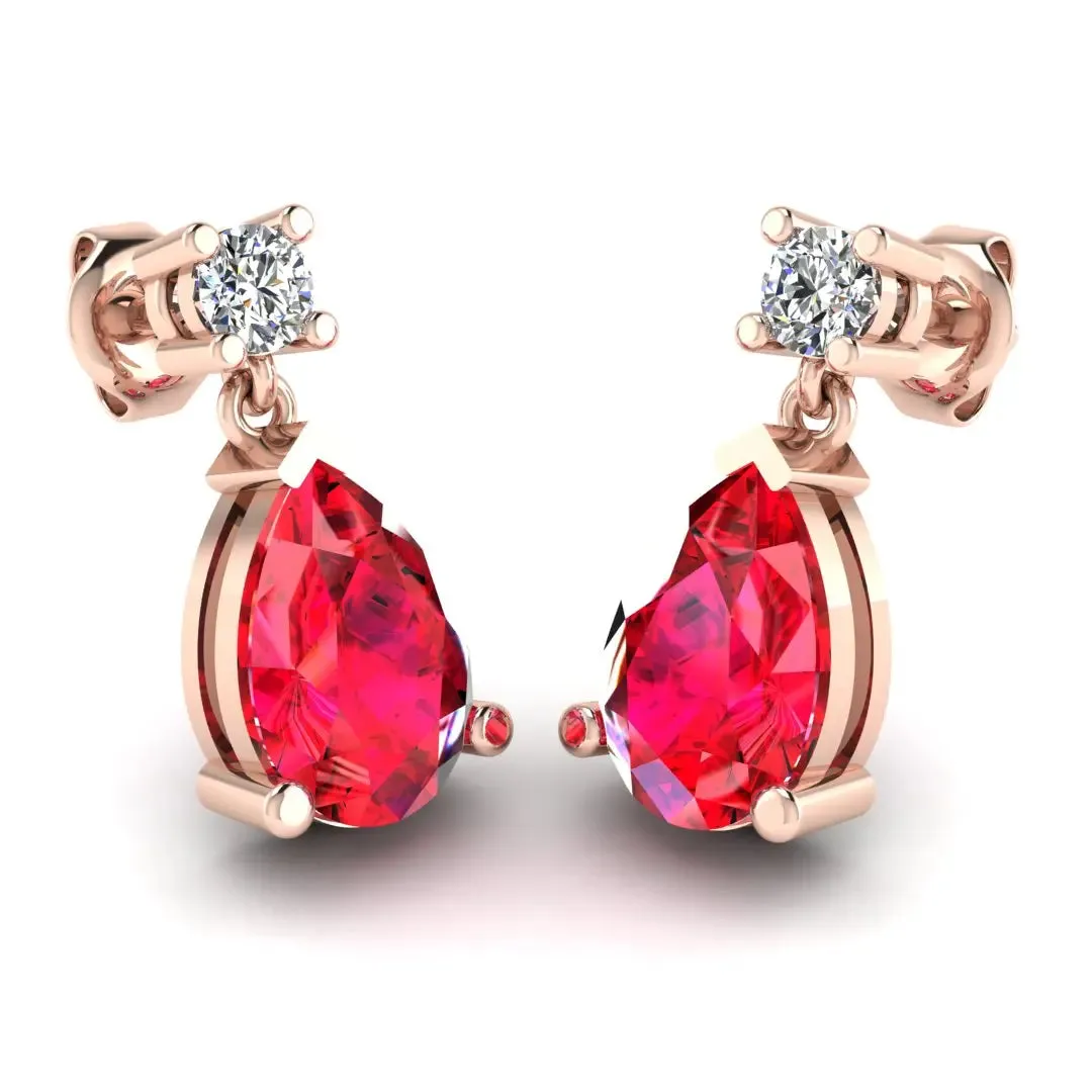 Pear Shape Ruby Lab Grown Diamond Drop Earrings EDPSR