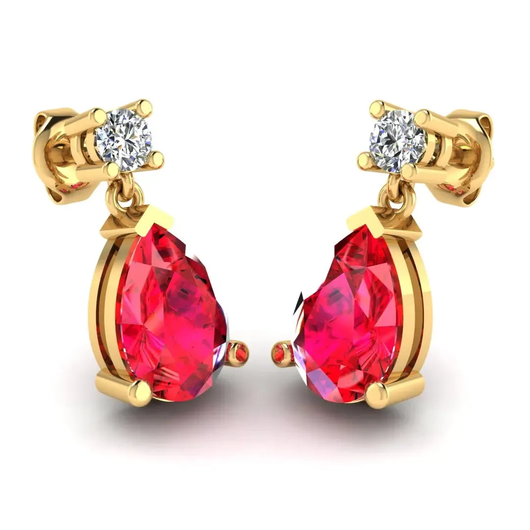 Pear Shape Ruby Lab Grown Diamond Drop Earrings EDPSR