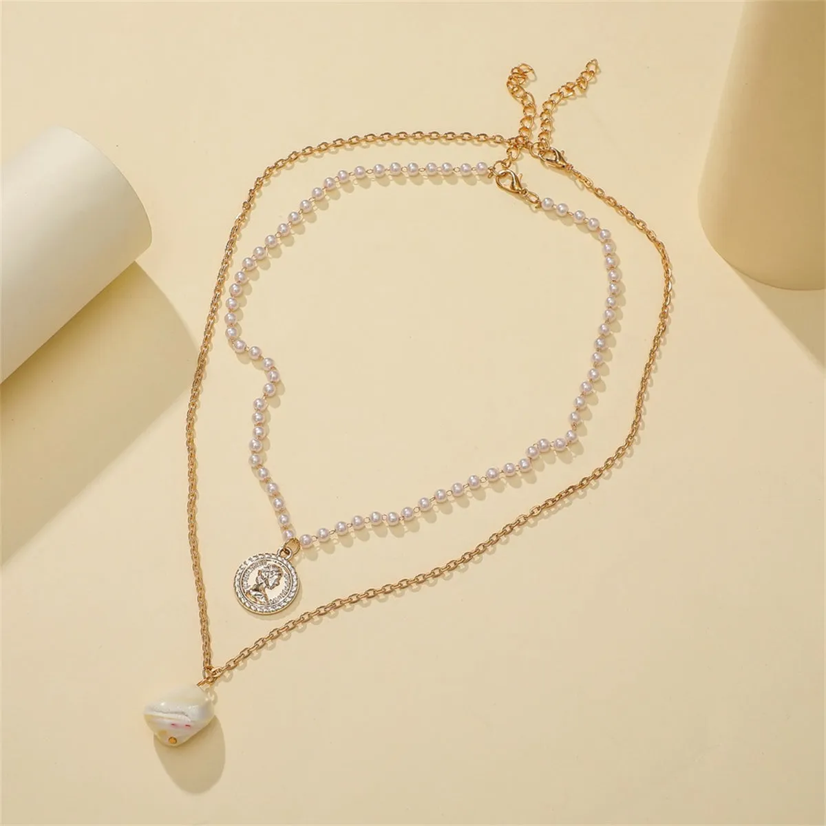 Pearl & 18K Gold-Plated Coin Pendant Necklace Set