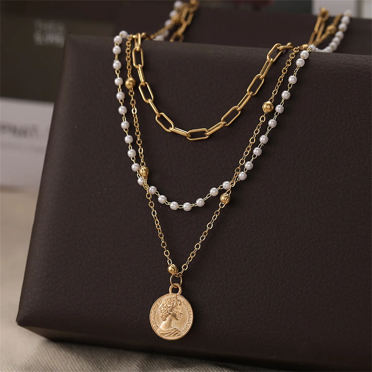Pearl & 18K Gold-Plated Coin Pendant Necklace Set