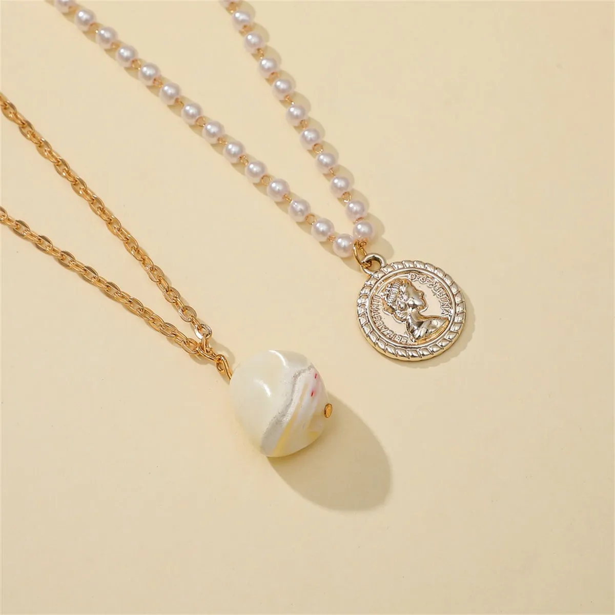 Pearl & 18K Gold-Plated Coin Pendant Necklace Set