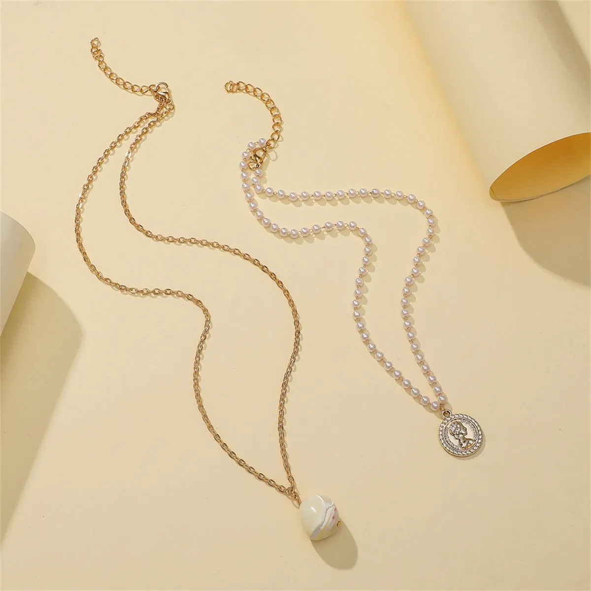 Pearl & 18K Gold-Plated Coin Pendant Necklace Set