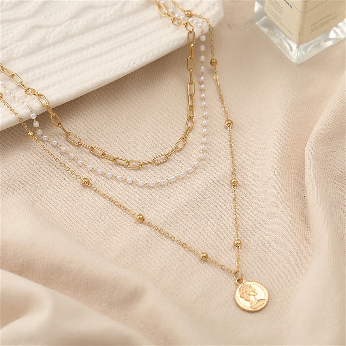 Pearl & 18K Gold-Plated Coin Pendant Necklace Set