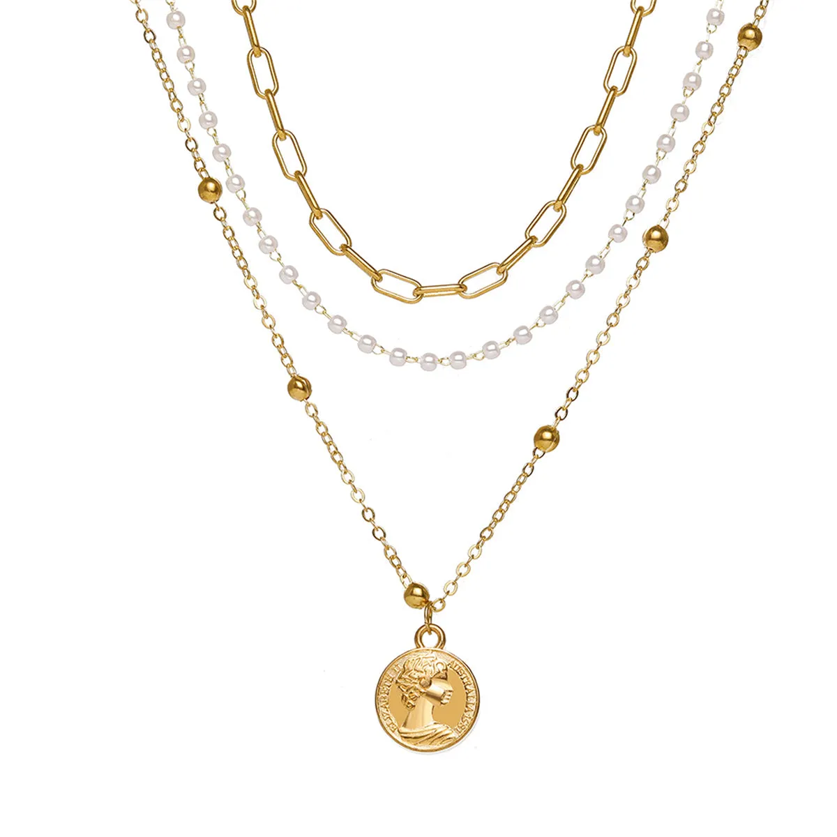 Pearl & 18K Gold-Plated Coin Pendant Necklace Set