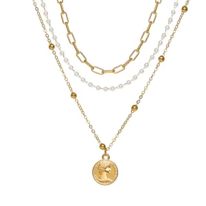 Pearl & 18K Gold-Plated Coin Pendant Necklace Set