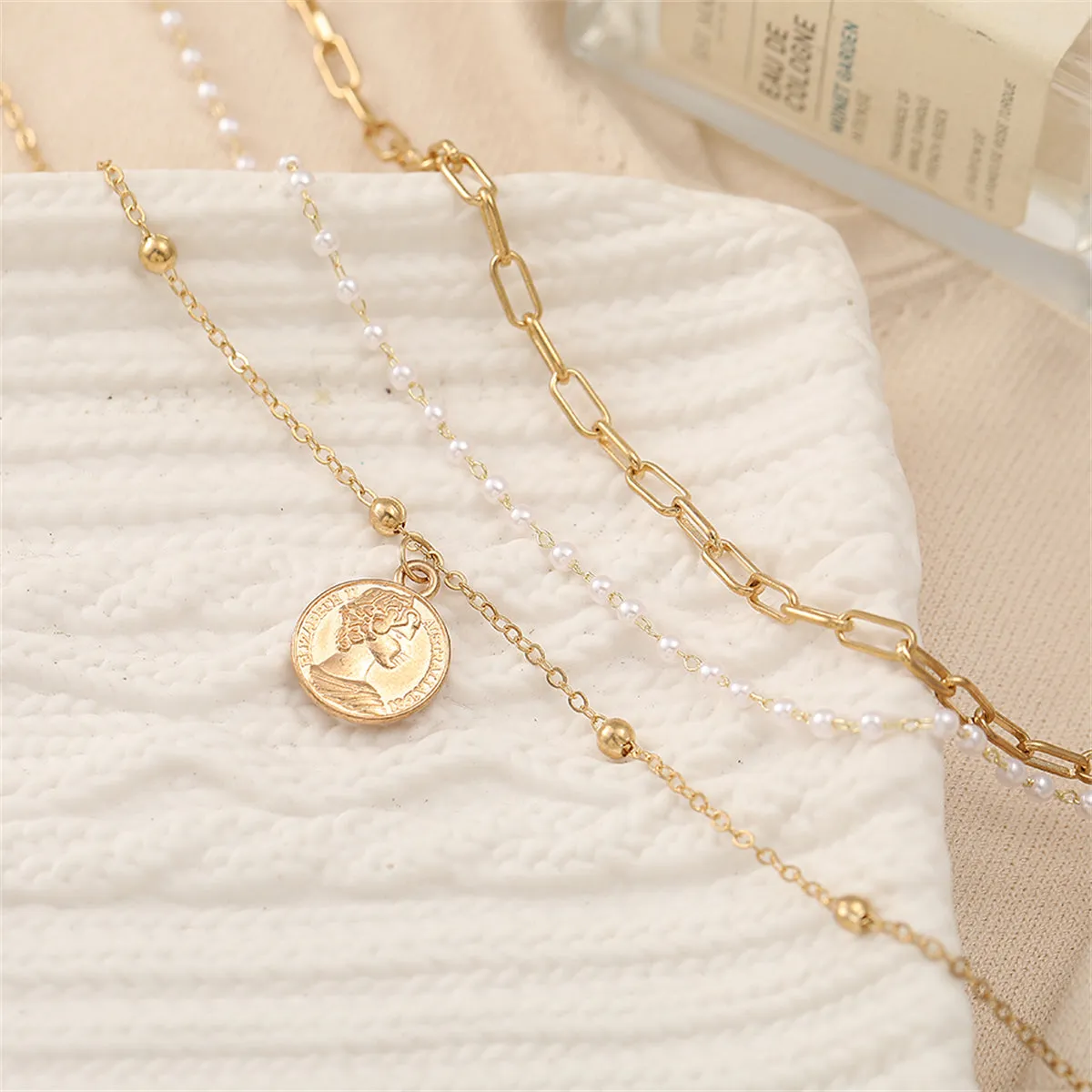 Pearl & 18K Gold-Plated Coin Pendant Necklace Set