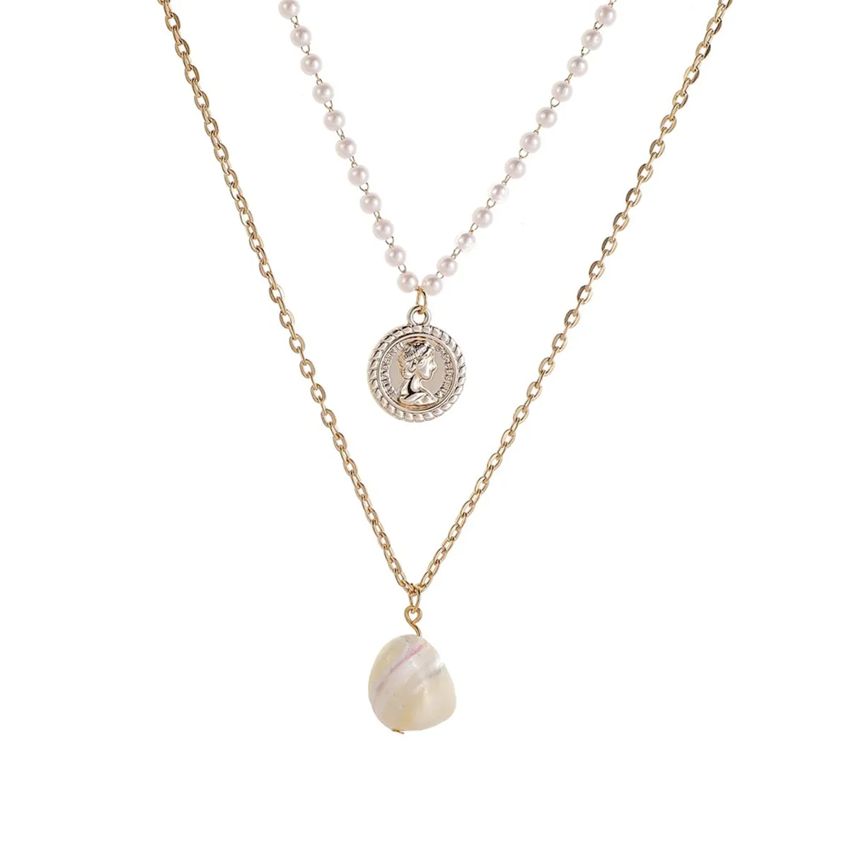 Pearl & 18K Gold-Plated Coin Pendant Necklace Set