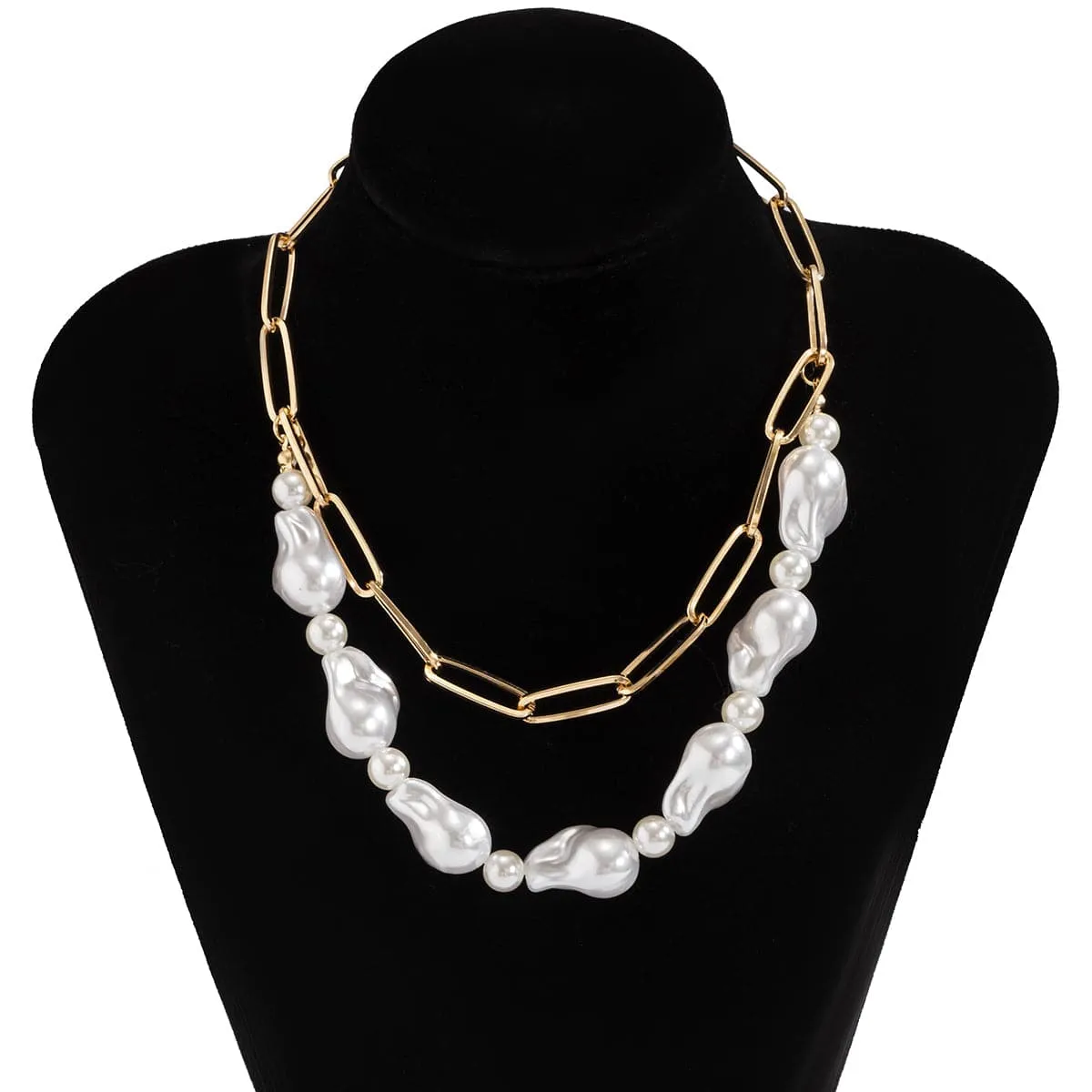 Pearl & 18K Gold-Plated Figaro Layered Necklace