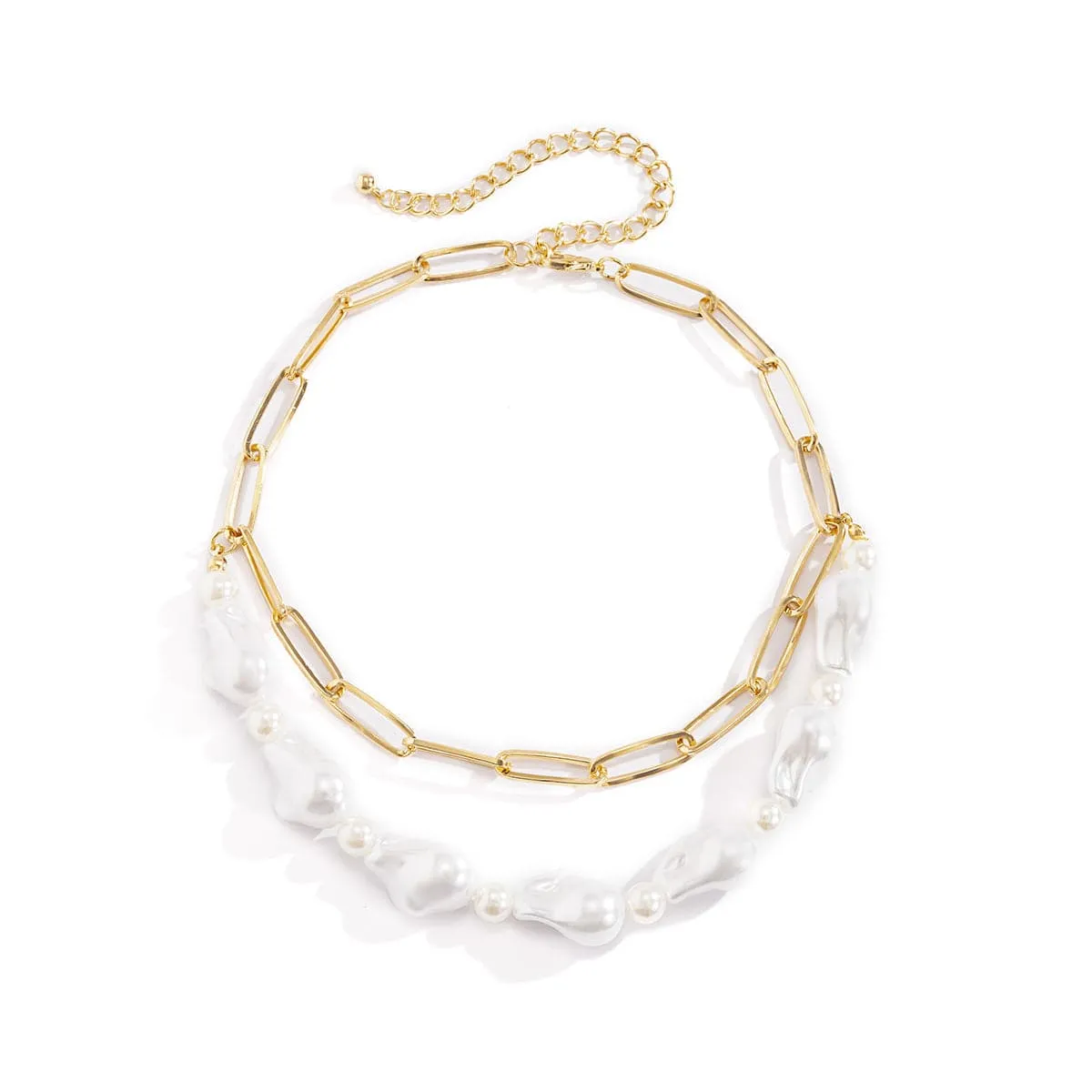 Pearl & 18K Gold-Plated Figaro Layered Necklace