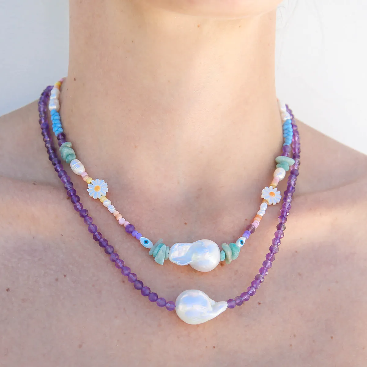 Petite Amethyst Keshi Pearl Necklace
