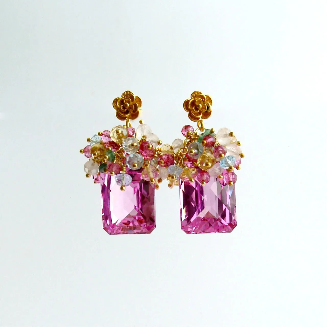 Pink Topaz Cluster Earrings - Delphine II Earrings
