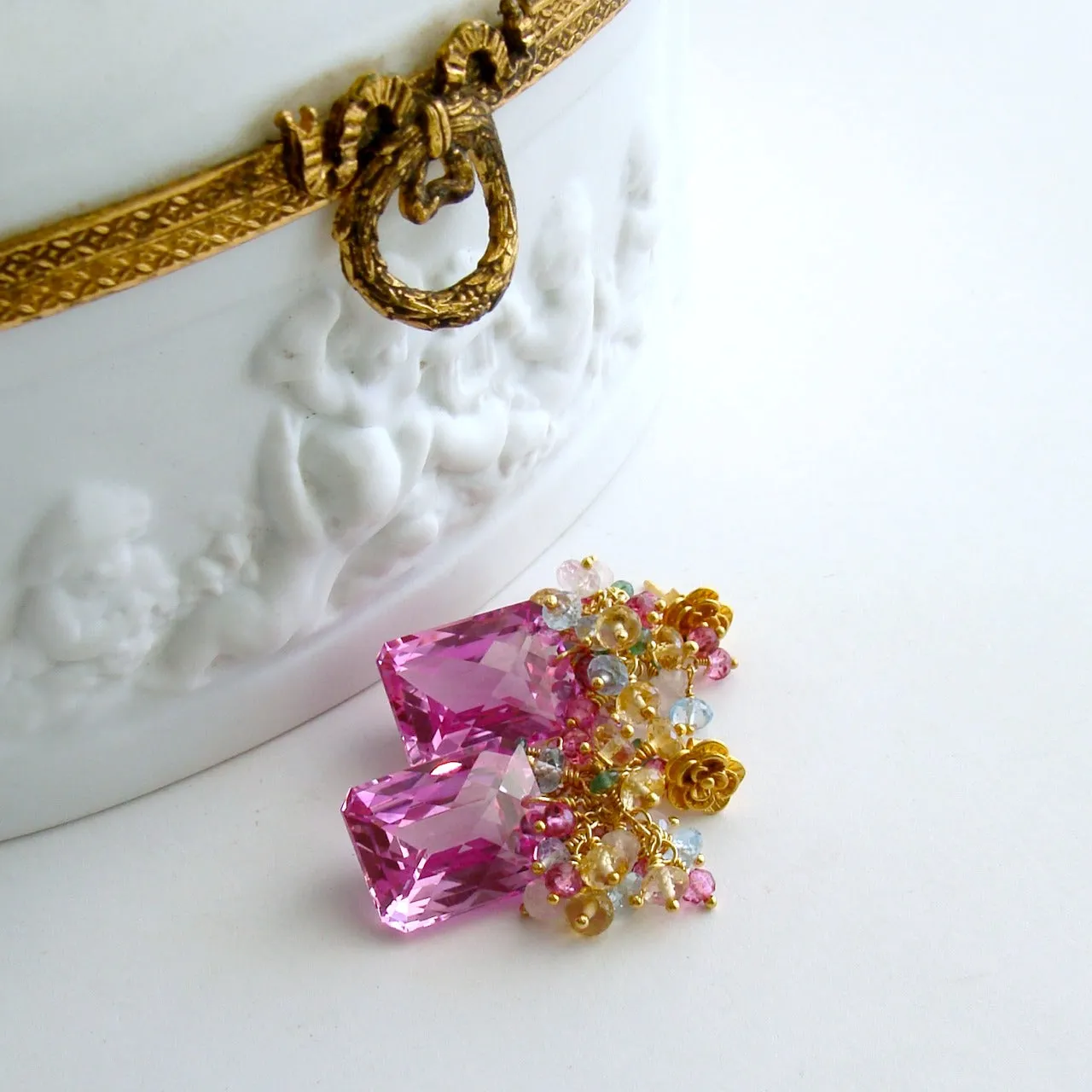 Pink Topaz Cluster Earrings - Delphine II Earrings