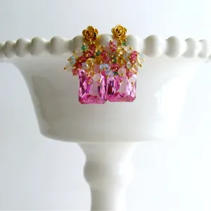 Pink Topaz Cluster Earrings - Delphine II Earrings