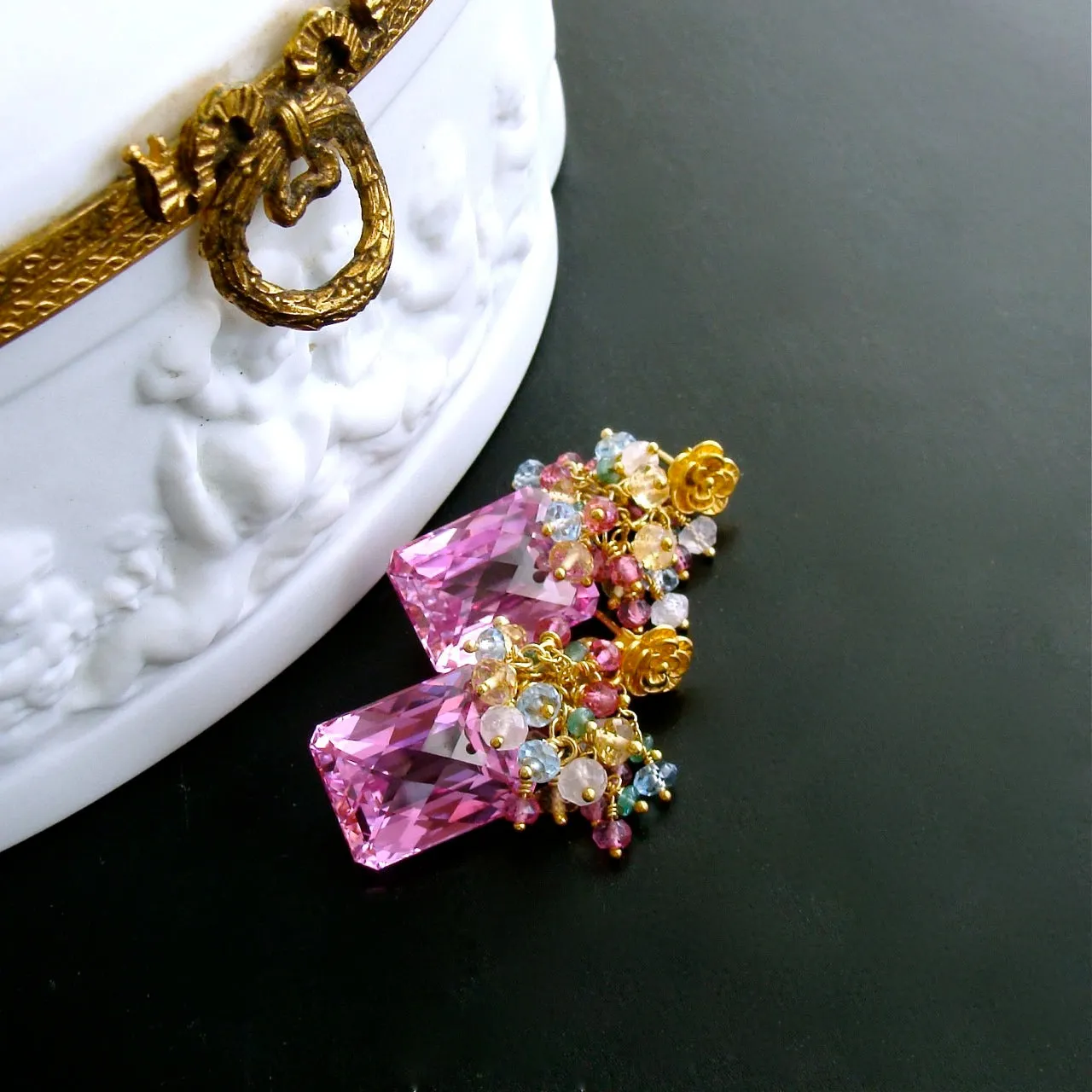 Pink Topaz Cluster Earrings - Delphine II Earrings