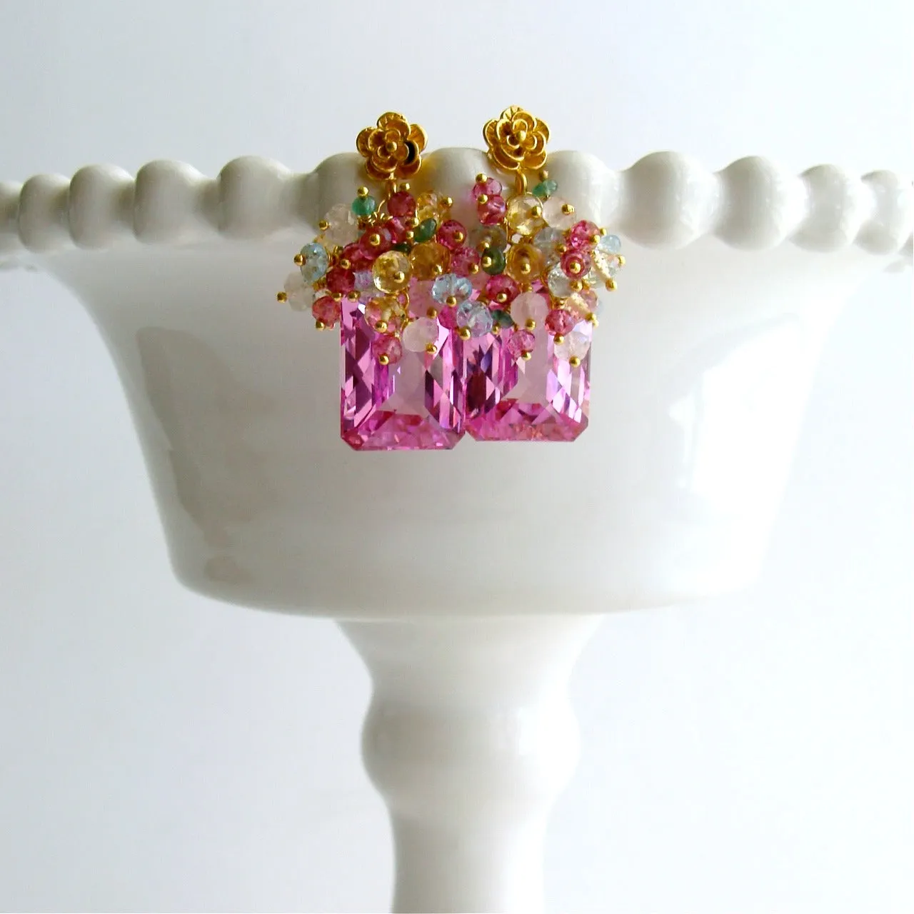 Pink Topaz Cluster Earrings - Delphine II Earrings