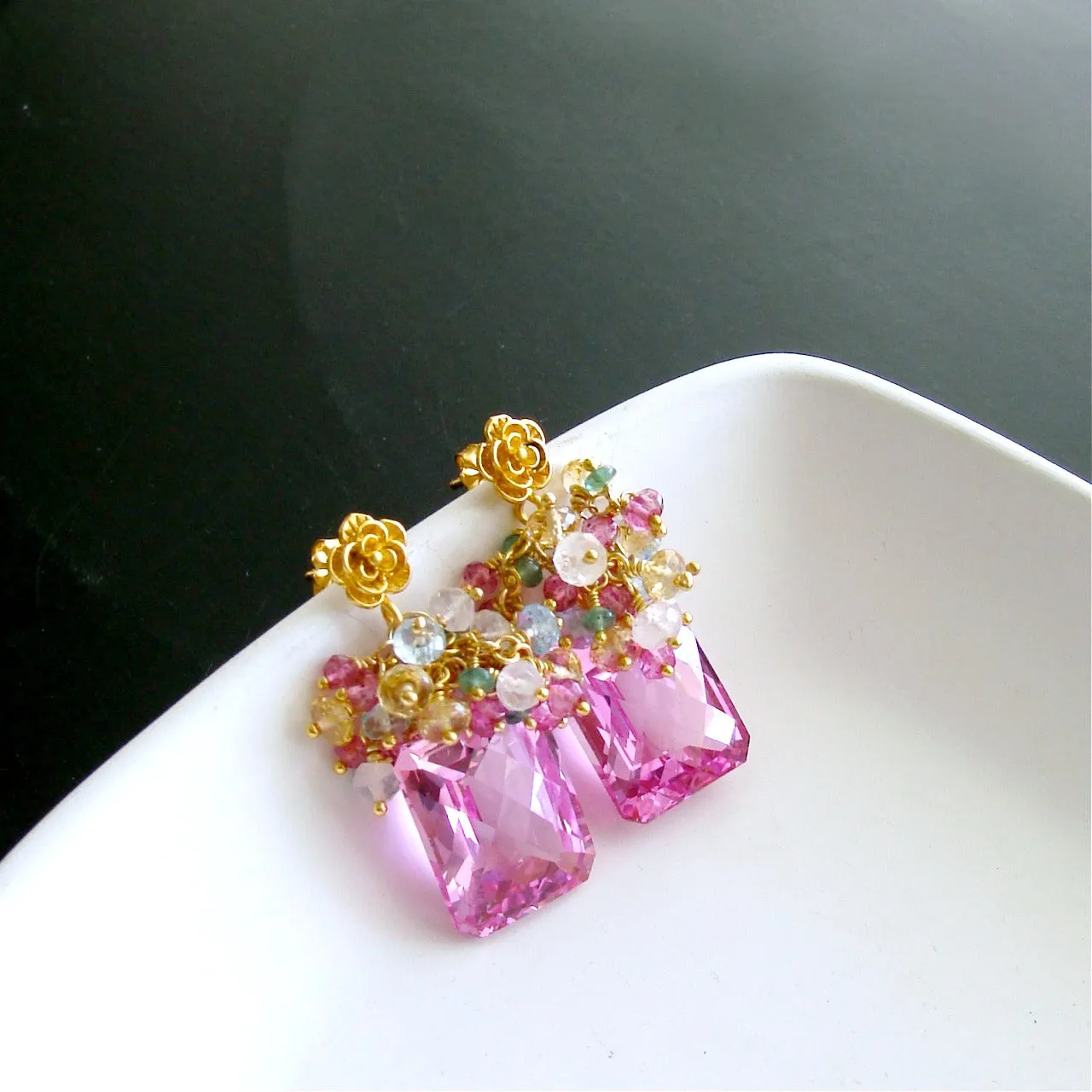 Pink Topaz Cluster Earrings - Delphine II Earrings