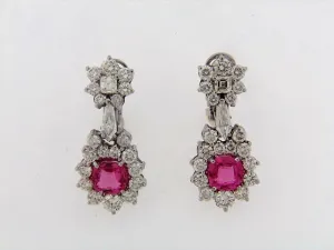 PLATINUM 18K-WG PINK SAPPHIRE AND DIAMOND DANGLE EARRINGS