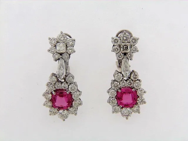 PLATINUM 18K-WG PINK SAPPHIRE AND DIAMOND DANGLE EARRINGS
