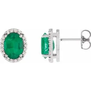 Platinum Lab-Grown Emerald & .06 CTW Natural Diamond Halo-Style Earrings