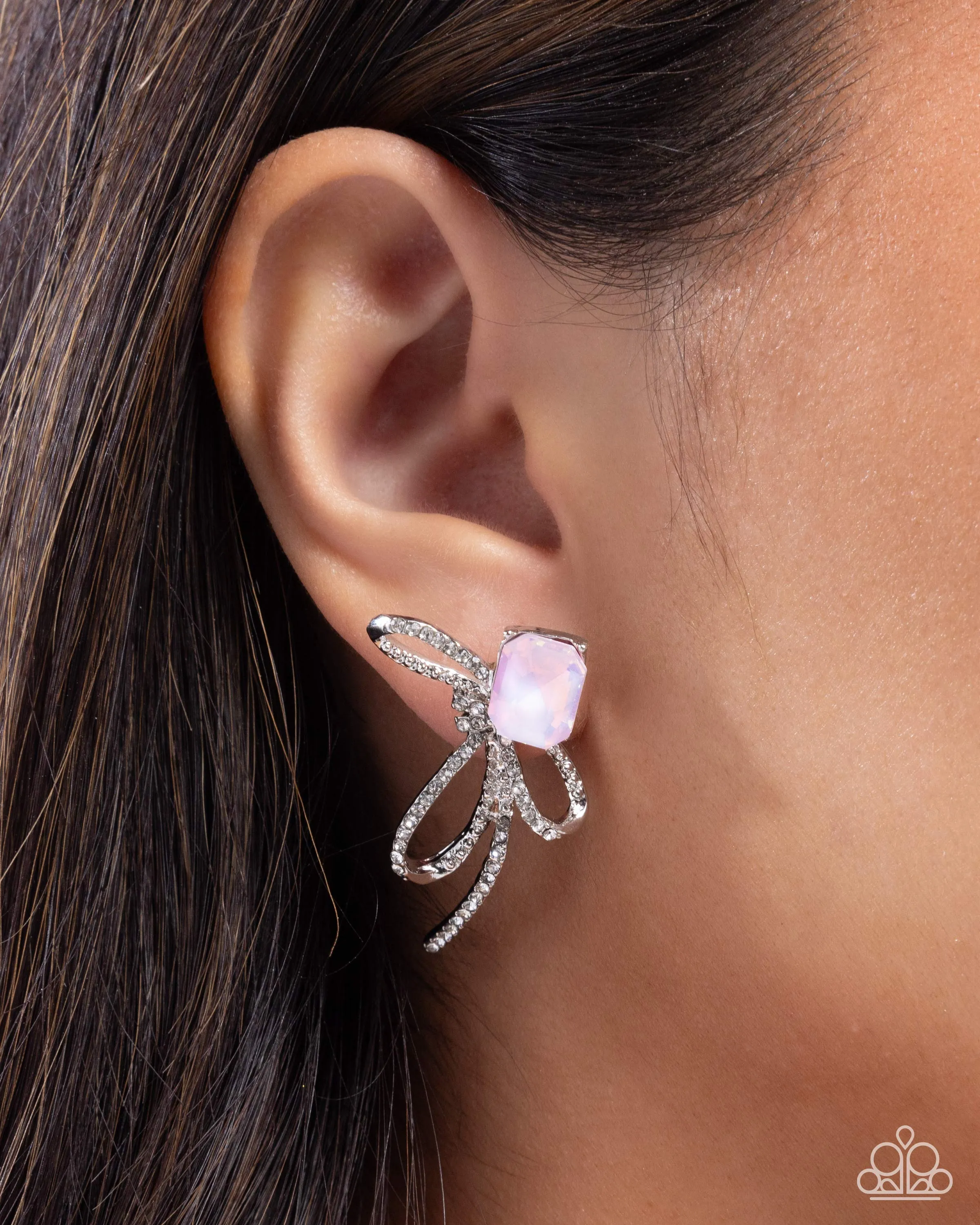 Positively Radiant - Pink - UV Gem Silver Bow Paparazzi Post Earrings