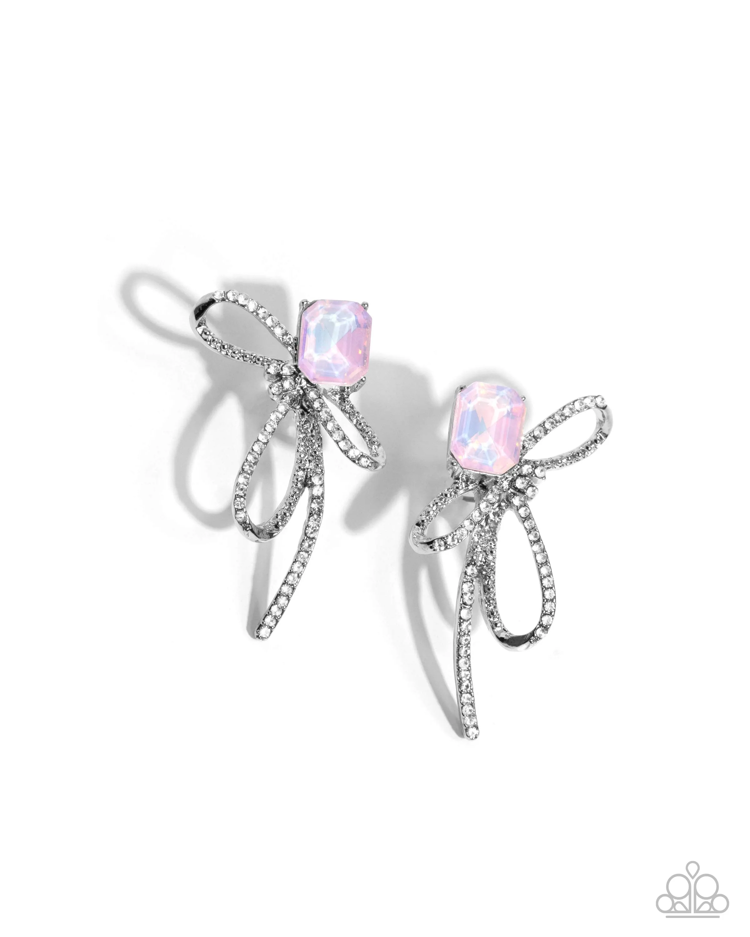 Positively Radiant - Pink - UV Gem Silver Bow Paparazzi Post Earrings