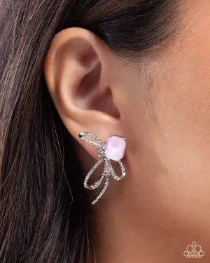 Positively Radiant - Pink - UV Gem Silver Bow Paparazzi Post Earrings