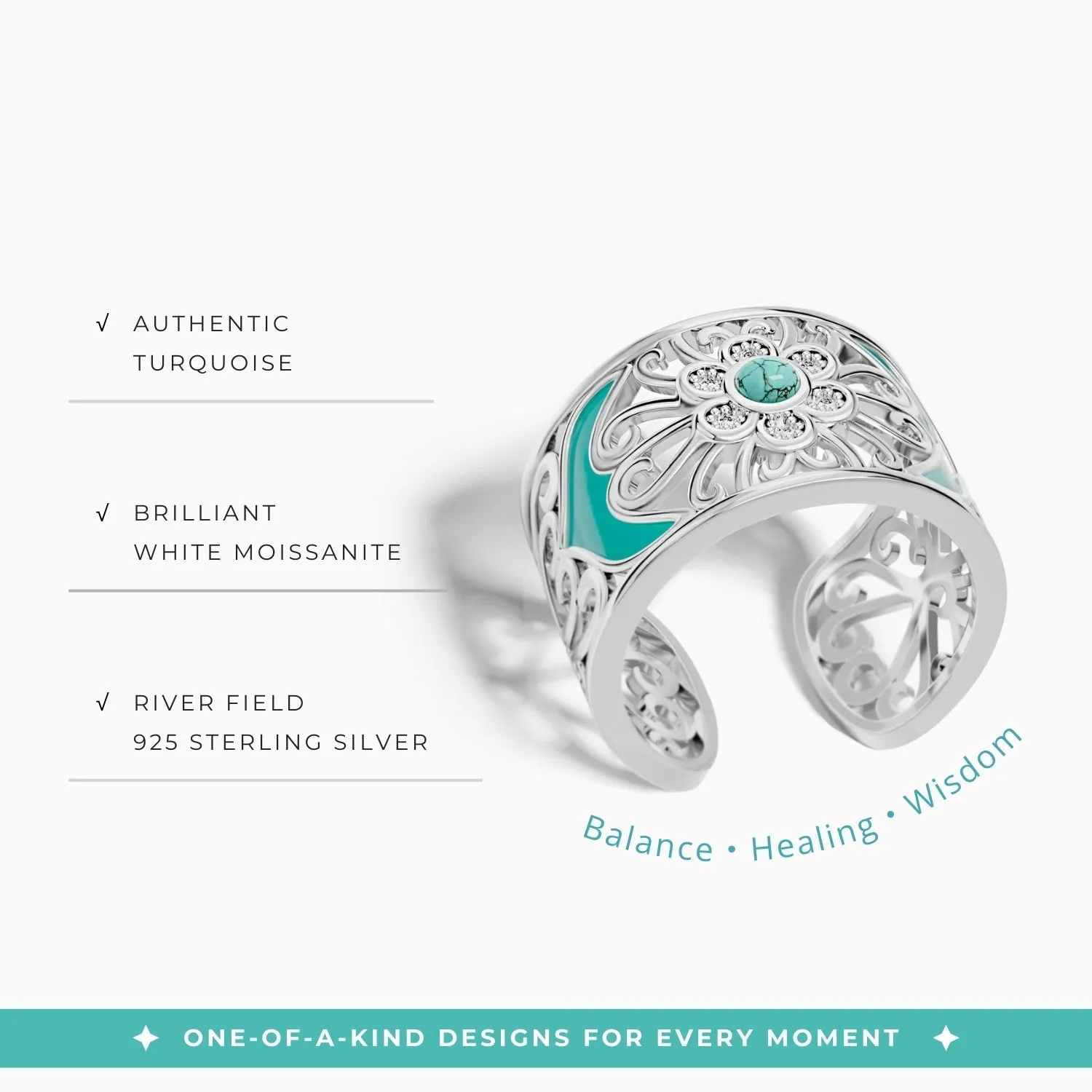 Prairie Flower Cuff Ring - Turquoise