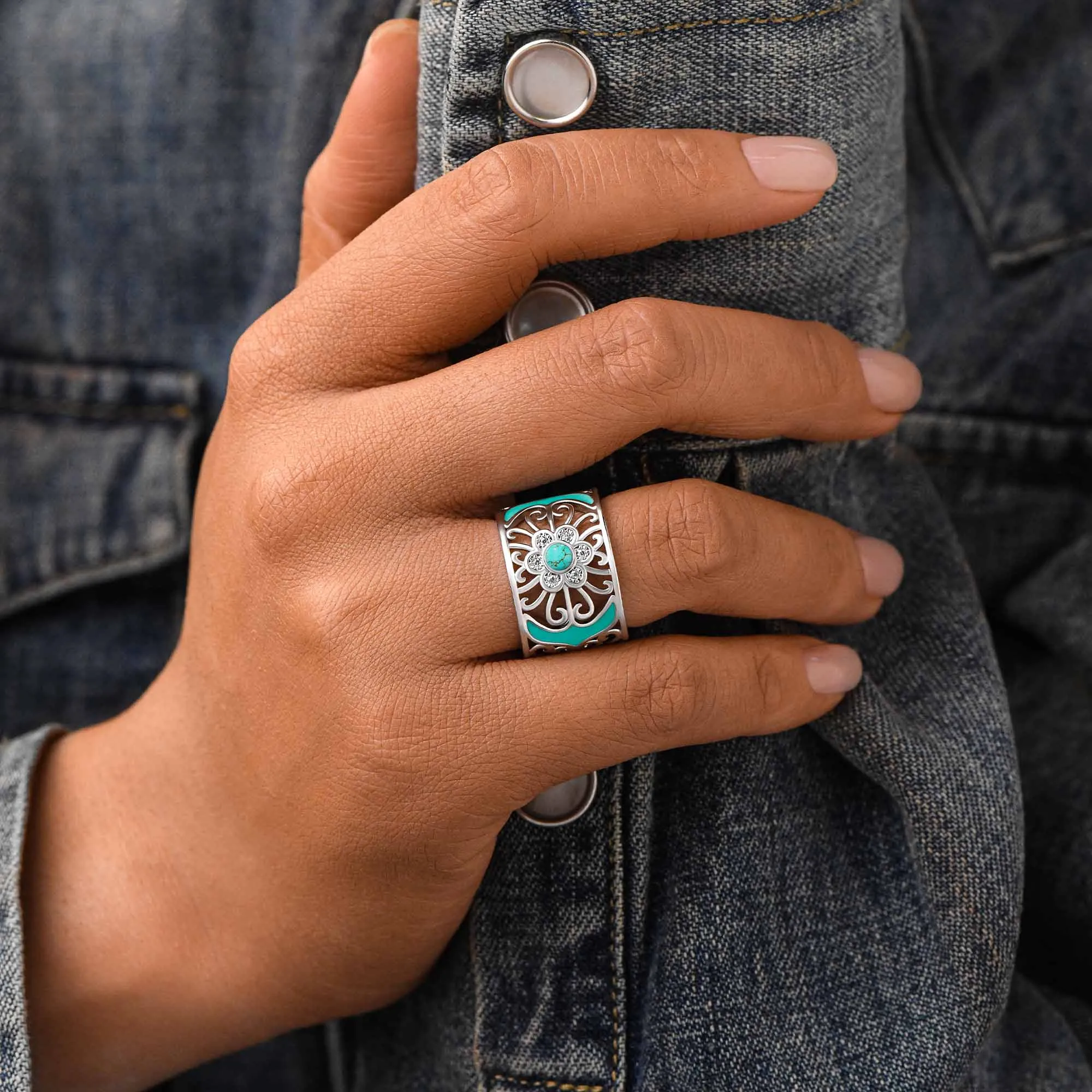 Prairie Flower Cuff Ring - Turquoise