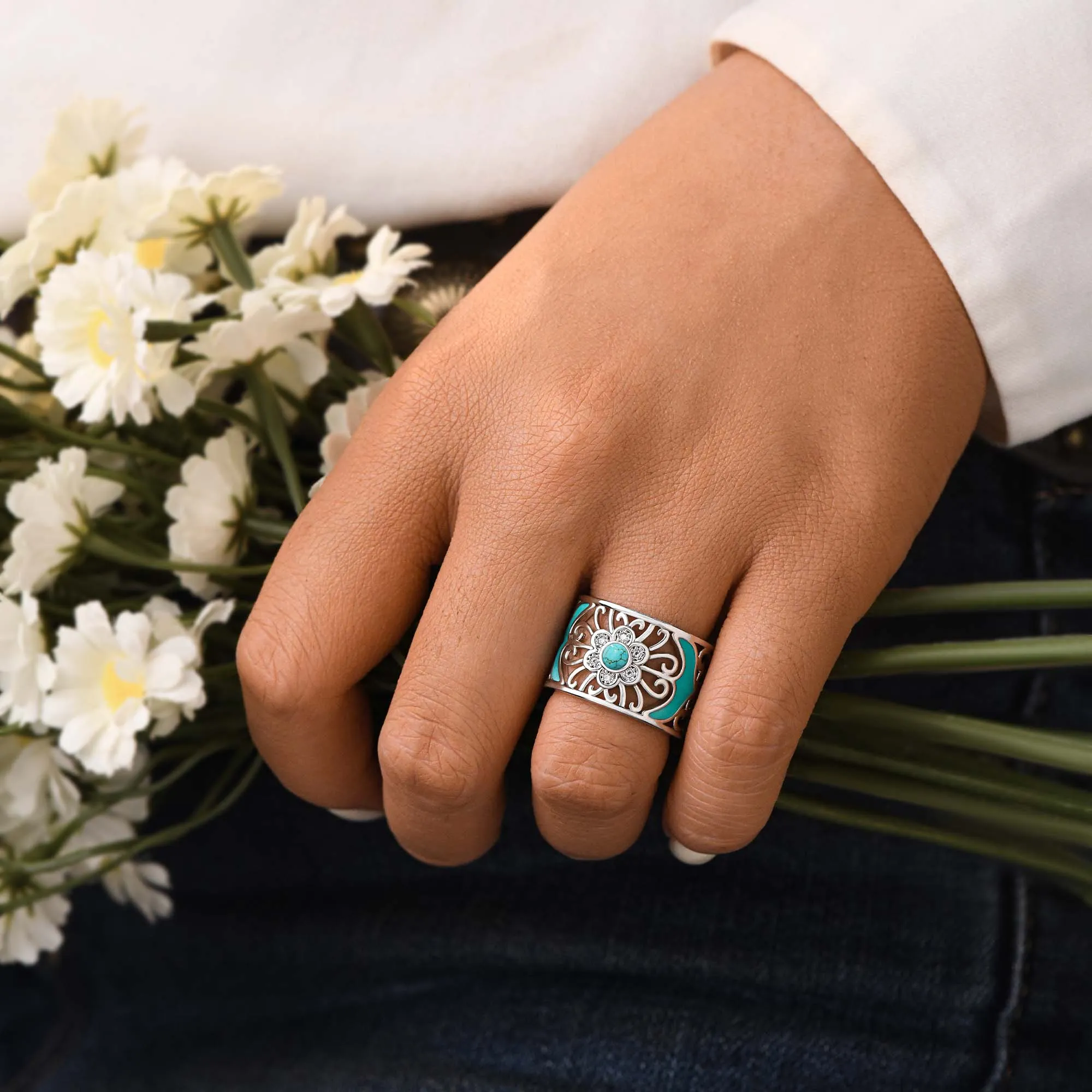 Prairie Flower Cuff Ring - Turquoise